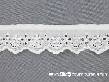 Broderie kant plissé 32mm wit