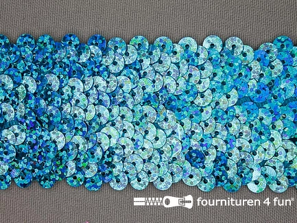 Elastische pailletten band 46mm hologram aqua blauw
