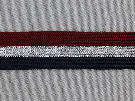 Gestreept band lurex 24mm rood - zilver - zwart