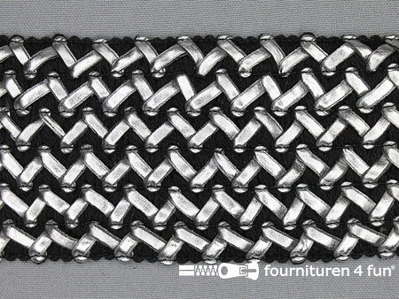 Design elastiek 70mm leather-look - zwart zilver