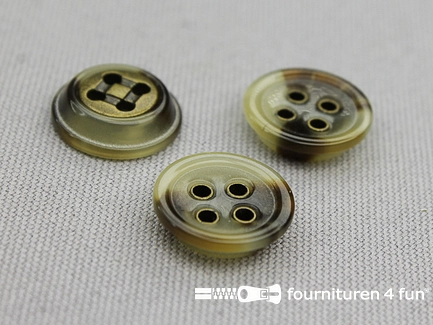 Kunststof design knoop - 15mm - gemêleerd beige bruin met brons