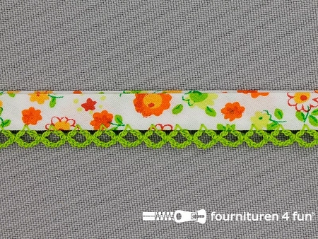 Deco biasband print 12mm bloemen lime groen