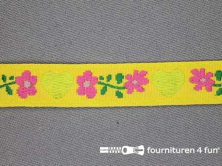 Folklore band 17mm geel met groen hartje