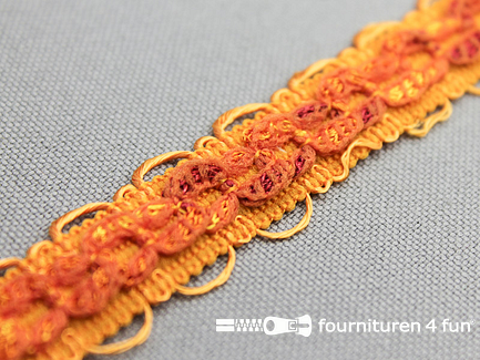 COUPON 3,3 meter (2 stukken, 2,1 + 1,2 meter) Jacquard band 15mm oranje - rood