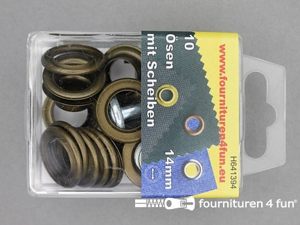 Grootverpakking - 5 doosjes ringen en schijven - 14mm - geel brons - 10 stuks