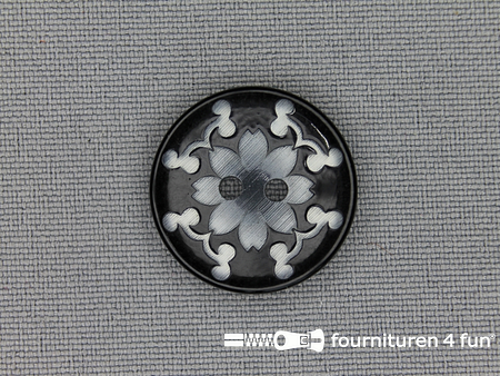 Design knoop 21mm bloem zwart - grijs