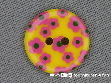 Kinder knoop 18mm bloem geel - roze