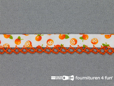 Deco biasband print 12mm fruit oranje - wit