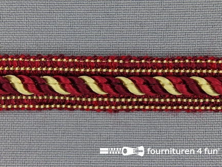 COUPON 5,65 meter (2 stukken, 1,85 + 3,8) Meubel - paspelband multicolor 12mm bordeaux - goud