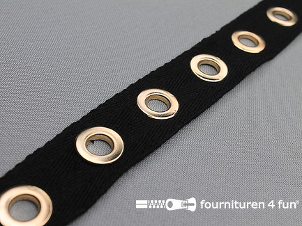 COUPON 2,15 meter Ogenband 25mm zwart - brokaat goud 