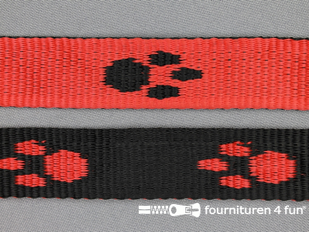 Geweven halsband pootjes 25mm rood - zwart