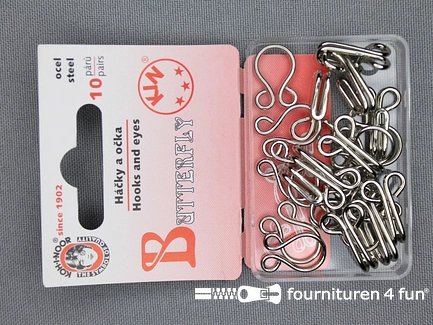 Haken en ogen - maat 2/0 - chroom - 10 stuks