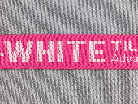 Bedrukt keperband 25mm fuchsia roze - wit