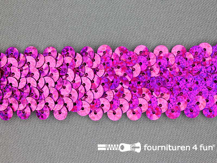 Elastische pailletten band 30mm hologram fuchsia roze