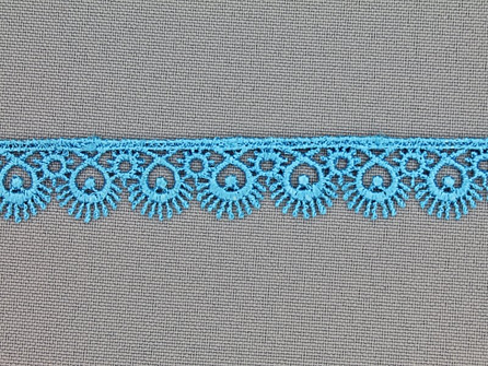 COUPON 7,7 meter Nylon broderie 15mm aqua blauw