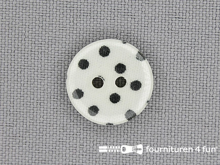 Polkadot knoop - 15mm - wit met zwarte stippen