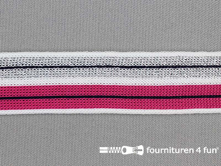 Gestreept band lurex 24mm wit - roze - zilver - zwart