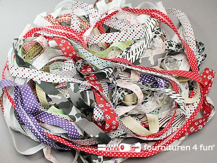 RESTPARTIJ circa 30 meter print biasband - 18mm - meerdere kleuren